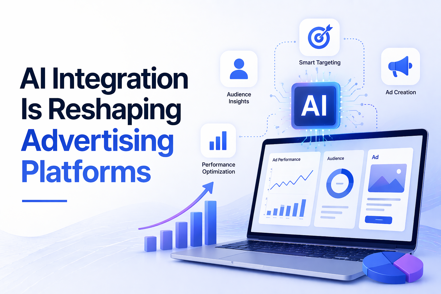 AI-powered advertising platform dashboard showing automation, targeting, and campaign performance optimization