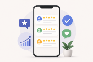 Review automation system collecting customer reviews on mobile device